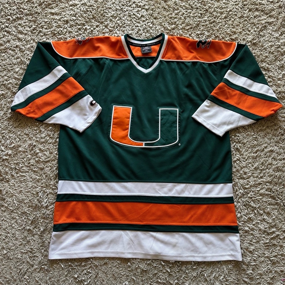 Colosseum Mens Size 2XB University of Miami Hurricanes VNeck Hockey Style Jersey